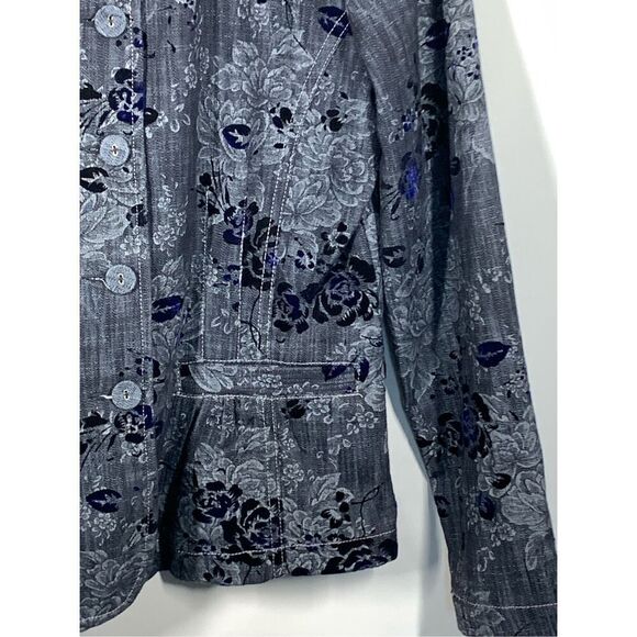 Analogy Women's Floral Velvet Button Front Blazer Jacket Gray Black Small NWOT - Picture 4 of 9